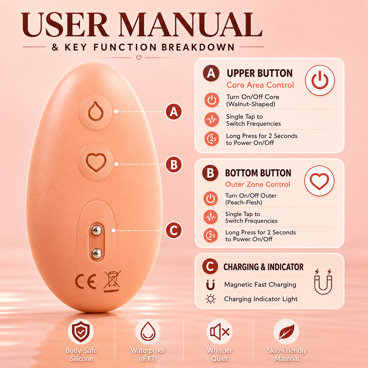 Velvet Bliss 2 In 1 Peach Vibrating